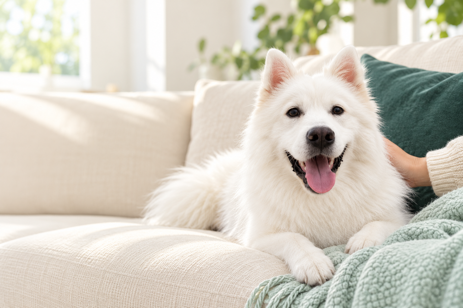 Milu relaxing at home on the sofa