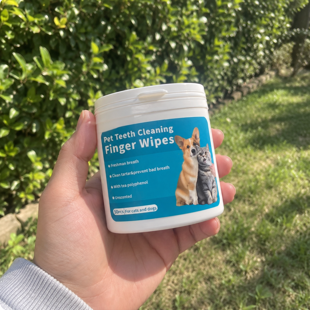 MiluPets dental finger wipes with a pet and their owner