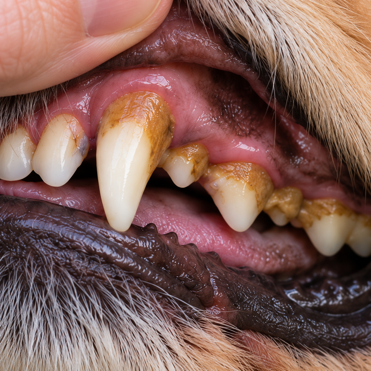 Close-up of a dog’s teeth